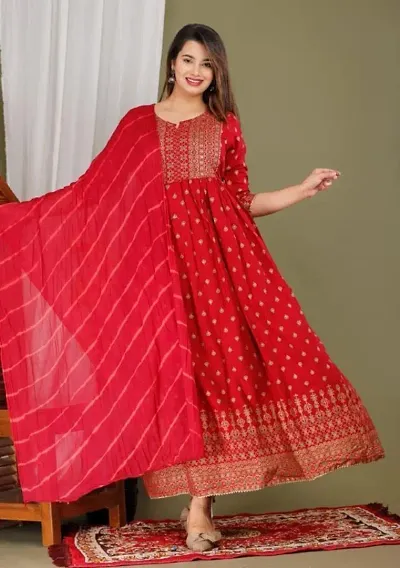 Stylish Rayon Slub Kurta Bottom Dupatta Set