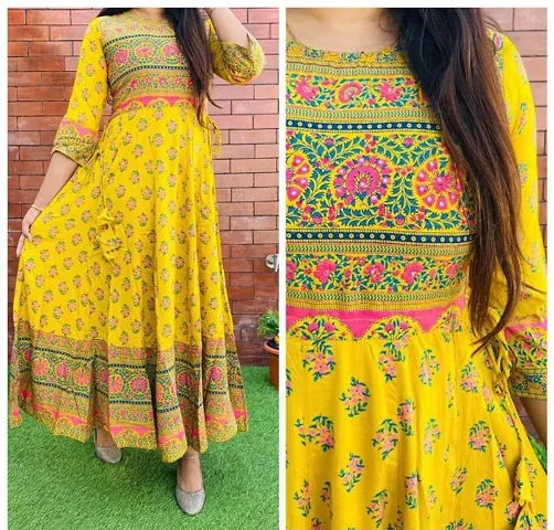 Elegant Rayon Printed Anarkali Gown Kurti