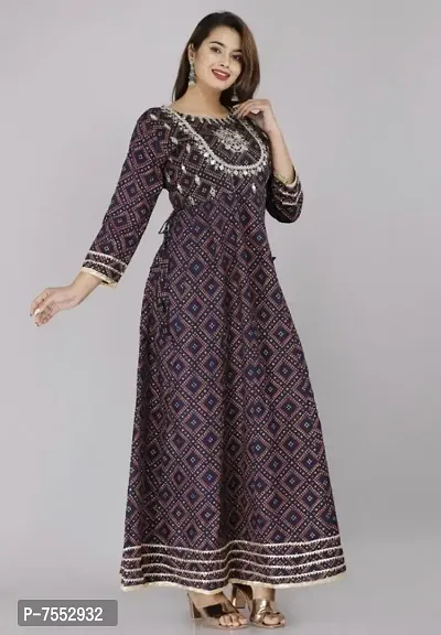 Stylish Rayon Printed Women Stitched Ethnic Gown-thumb0