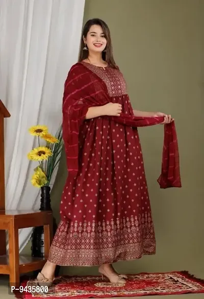 Beautiful Gown kurti and Dupatta Set-thumb0