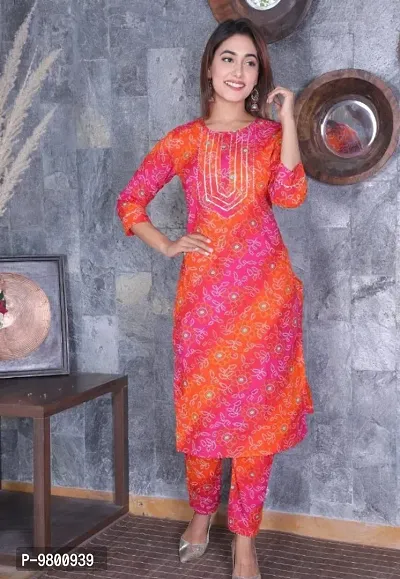 Pretty Bandhej Kurti and Pant Set