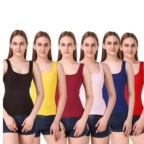 Stylish Multicolored Cotton Blend Solid Camisoles For Women Pack Of 6