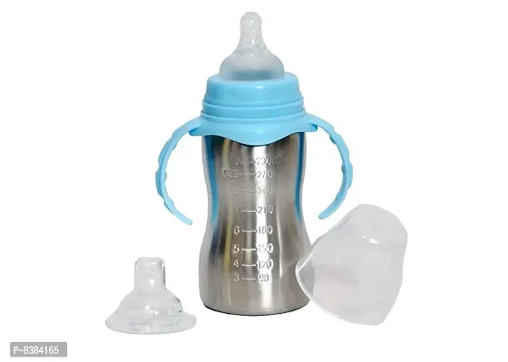 DOMENICO Baby Feeding Bottle in Stainless Steel rganic Kidz High Grade Stainless Steel 2 in 1 Sipper and Feeding Bottle with Silicone Nipple for Baby (240 ml)-thumb5