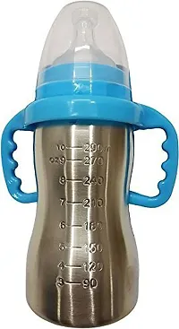 DOMENICO Baby Feeding Bottle in Stainless Steel rganic Kidz High Grade Stainless Steel 2 in 1 Sipper and Feeding Bottle with Silicone Nipple for Baby (240 ml)-thumb1
