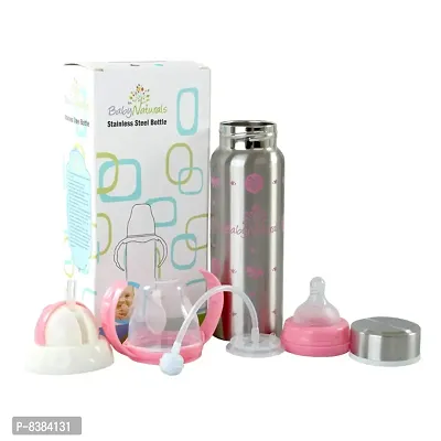 DOMENICO 3 in 1 Baby Steel Feeding Bottle Thermo-Steel Multifunctional-Sipper, Nipple  Straw for New Born Babies/Toddlers BPA Free / Stylish Design with Handle( for 3+ Month Baby )