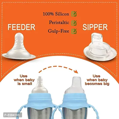 DOMENICO World Baby Feeding Bottle in Stainless Steel rganic Kidz High Grade Stainless Steel 2 in 1 Sipper and Feeding Bottle with Silicone Nipple for Baby-thumb3