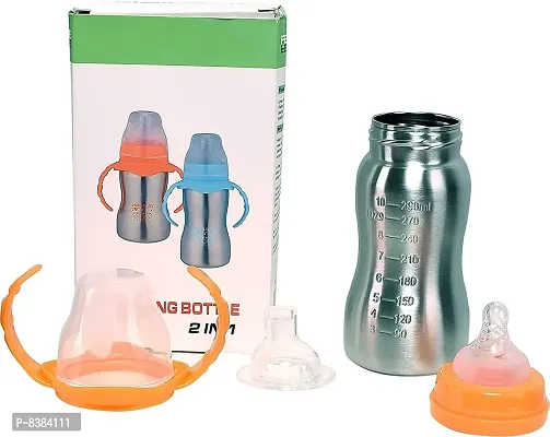 DOMENICO World Baby Feeding Bottle in Stainless Steel rganic Kidz High Grade Stainless Steel 2 in 1 Sipper and Feeding Bottle with Silicone Nipple for Baby-thumb3