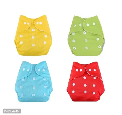 DOMENICO Baby Premium Kids Cloth Diaper Reusable Diaper, Washable Diaper, Adjustable Size, Waterproof (Without Insert) (Pack of 4)(Assorted Color)-thumb0