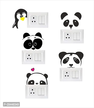 - Pvc Vinyl Multicolor Decals Decorative Small Switch Penal/Board Decor Wall Sticker Ofbeautiful Penguin Abstract Beautiful Panda Big Eyes Black 20Cmx20Cm Hi-thumb0