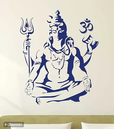 Lord Shiva Om Meditating Wall Sticker Pvc Vinyl, 50 Cm X 70 Cm, Blue-thumb0