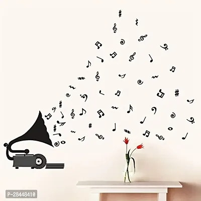 Gramophone With Musical Notes Wall Sticker Pvc Vinyl, 70 Cm X 50 Cm, Purple