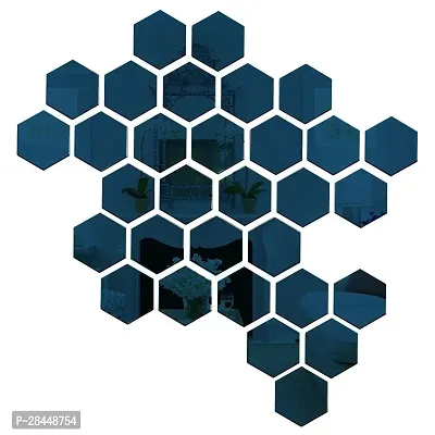 31 Hexagon With 10 Butterflies Silver Each Hexagon Size 10.5 Cm X 12 Cm Hexagon Mirror Wall Stickers, Mirror Stickers For Wall, Acrylic Mirror Wall Decor Sticker.-thumb0