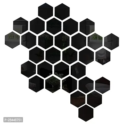 31 Hexagon With 10 Butterflies Silver Each Hexagon Size 10.5 Cm X 12 Cm Hexagon Mirror Wall Stickers, Mirror Stickers For Wall, Acrylic Mirror Wall Decor Sticker.-thumb0