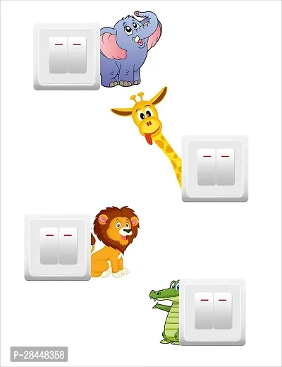 - Pvc Vinyl Multicolor Decals Decorative Small Switch Penal/Board Decor Wall Sticker Ofhappy Elephent Nauty Giraffe Happy Face Lion Crocodile Multicolor20Cmx20Cm-thumb0