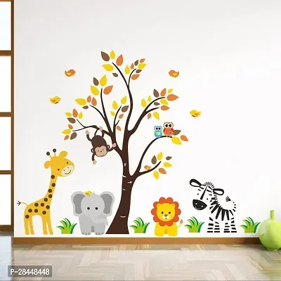 Baby Jungle Animals Story Extra Large Size Wall Coverage Area - Height 85 Cms X Width 110 Cmspack Of 1 Wall Sticker-thumb0