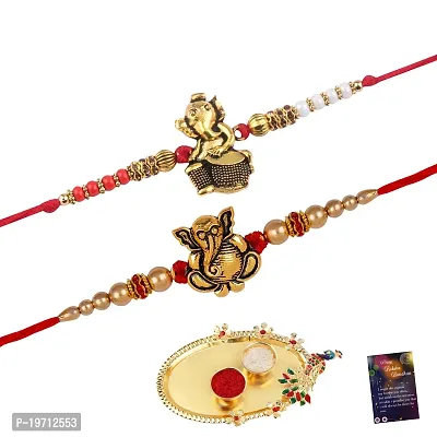 Rakhi Combo Of 2 Rakhi For Bhabhi Bhaiya/Brother/Bhai With Roli Chawal And 1 Greeting Card,1 Pooja Thali