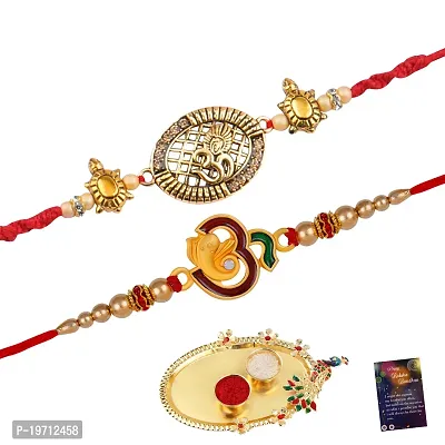 Rakhi Combo Of 2 Rakhi For Bhabhi Bhaiya/Brother/Bhai With Roli Chawal And 1 Greeting Card,1 Pooja Thali