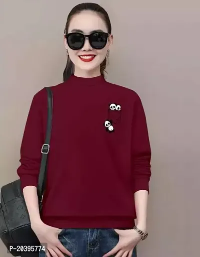 Elegant Maroon Cotton Self Pattern Tshirt For Women-thumb0