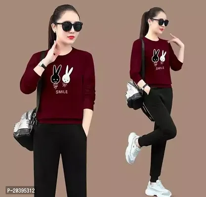 Elegant Maroon Cotton Self Pattern Tshirt For Women-thumb0