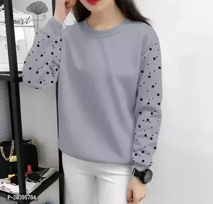 Elegant Grey Cotton Self Pattern Tshirt For Women-thumb0