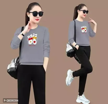 Elegant Grey Cotton Self Pattern Tshirt For Women-thumb0