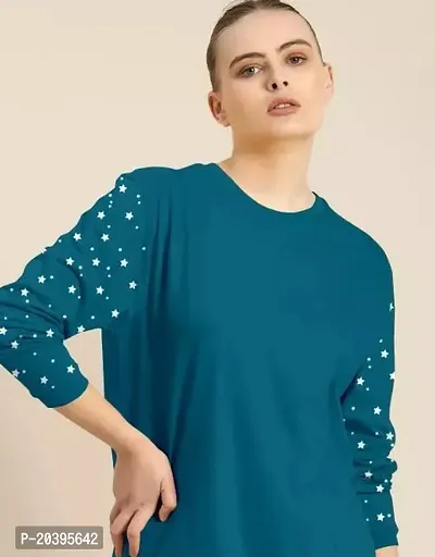 Elegant Teal Cotton Self Pattern Tshirt For Women-thumb0