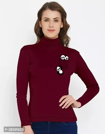 Elegant Maroon Cotton Self Pattern Tshirt For Women