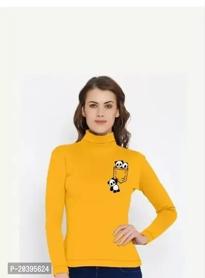 Elegant Yellow Cotton Self Pattern Tshirt For Women-thumb0