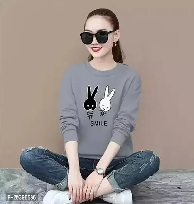 Elegant Grey Cotton Self Pattern Tshirt For Women-thumb0
