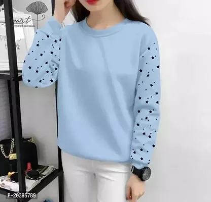 Elegant Turquoise Cotton Self Pattern Tshirt For Women-thumb0