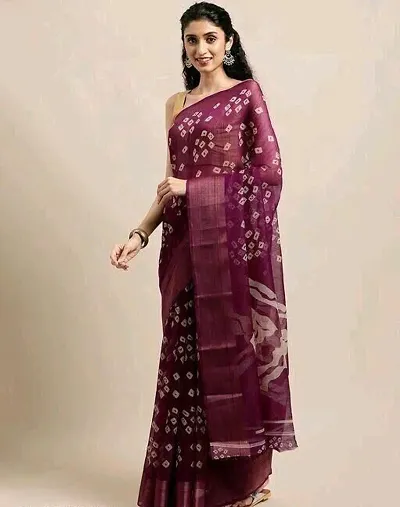 Stylish Cotton Bandhani Print Saree With Blouse Piece