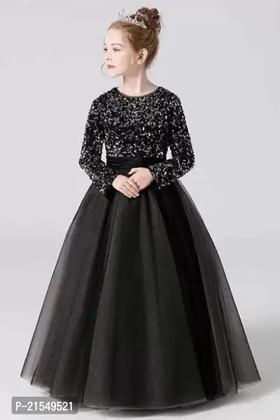 Trendy Round Neck Black sequin work full length western wear dress for girls