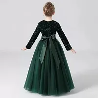 Trendy Round Neck Green sequin work full length western wear dress for girls-thumb1