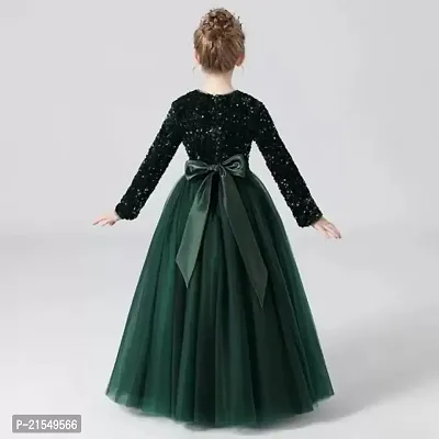 Trendy Round Neck Green sequin work full length western wear dress for girls-thumb2