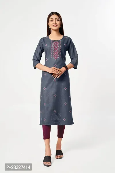 A-Line Grey  Cotton Slub Kurta For Women-thumb0