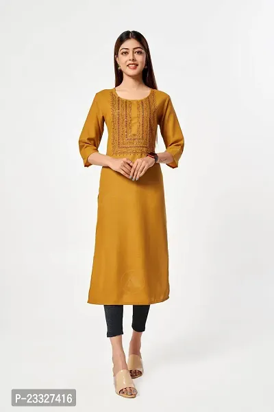 A-Line Yellow  Cotton Slub Kurta For Women