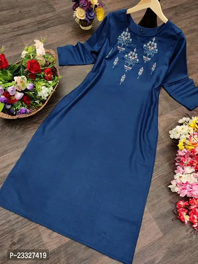 A-Line Blue  Cotton Slub Kurta For Women-thumb0