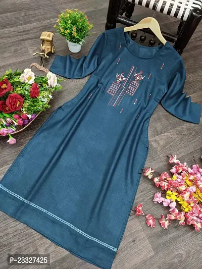 A-Line Blue  Cotton Slub Kurta For Women-thumb0