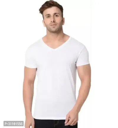 Stylish Polyester Solid V Neck Tees For Men-thumb0