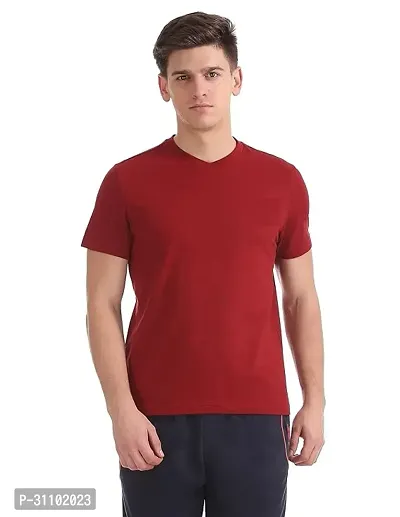 Stylish Polyester Solid V Neck Tees For Men-thumb0