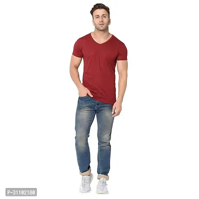 Stylish Polyester Solid V Neck Tees For Men