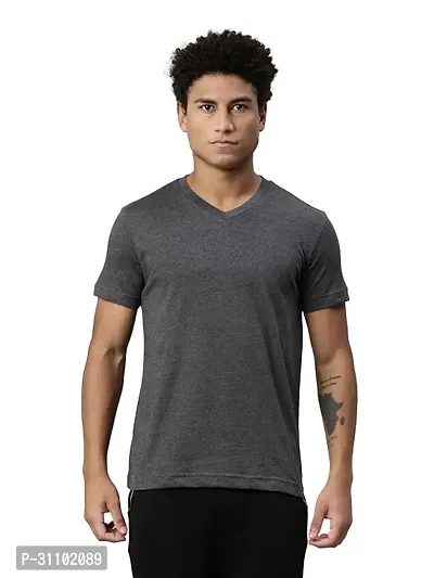 Stylish Polyester Solid V Neck Tees For Men-thumb0