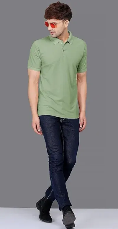 Dysport Men's Solid Cotton Relaxed Fit Short Sleeve Collared Neck Casual Lightweight Comfortable T_Shirt (S_R_Y_85413)