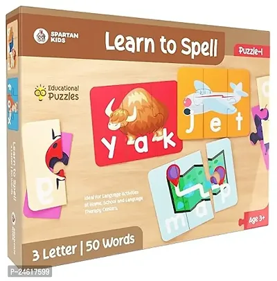 Spartan Kids Learn To Spell Puzzle 1-150 Piece Spelling Puzzle - Learn To Spell 3 Letter 50 Words - Early Educational Pre School Puzzle Toys For 3+ Years Kid-thumb0