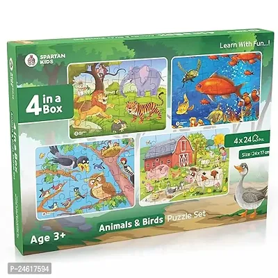 Spartan Kids Animals And Birds Jigsaw Puzzle For Kids Of Age 3-5 Years, Set Of 4-96 Puzzle Pcs (Multicolour, Size 24X17 Cm)-thumb0