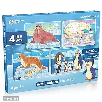 Spartan Kids Arctic Animals Jigsaw Puzzle For Kids Of Age 3-5 Years, Set Of 4-96 Puzzle Pcs (Multicolour, Size 24X17 Cm)