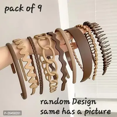 Designer Bronze Brown plastic Head Band For Women Pack of 9