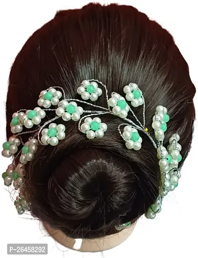 Designer Green White Metal Hair Accessory Set For Women