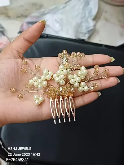 Designer Gold White Metal Hair Accessory Set For Women-thumb2