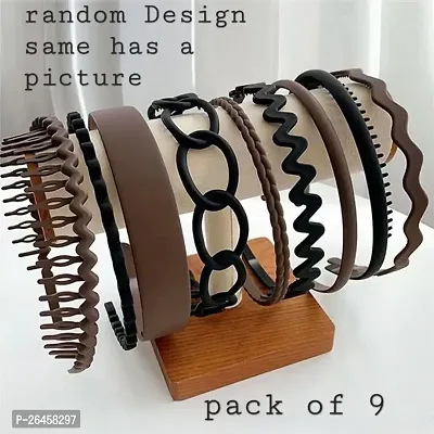 Designer Black Brown plastic Head Band For Women Pack of 9-thumb0